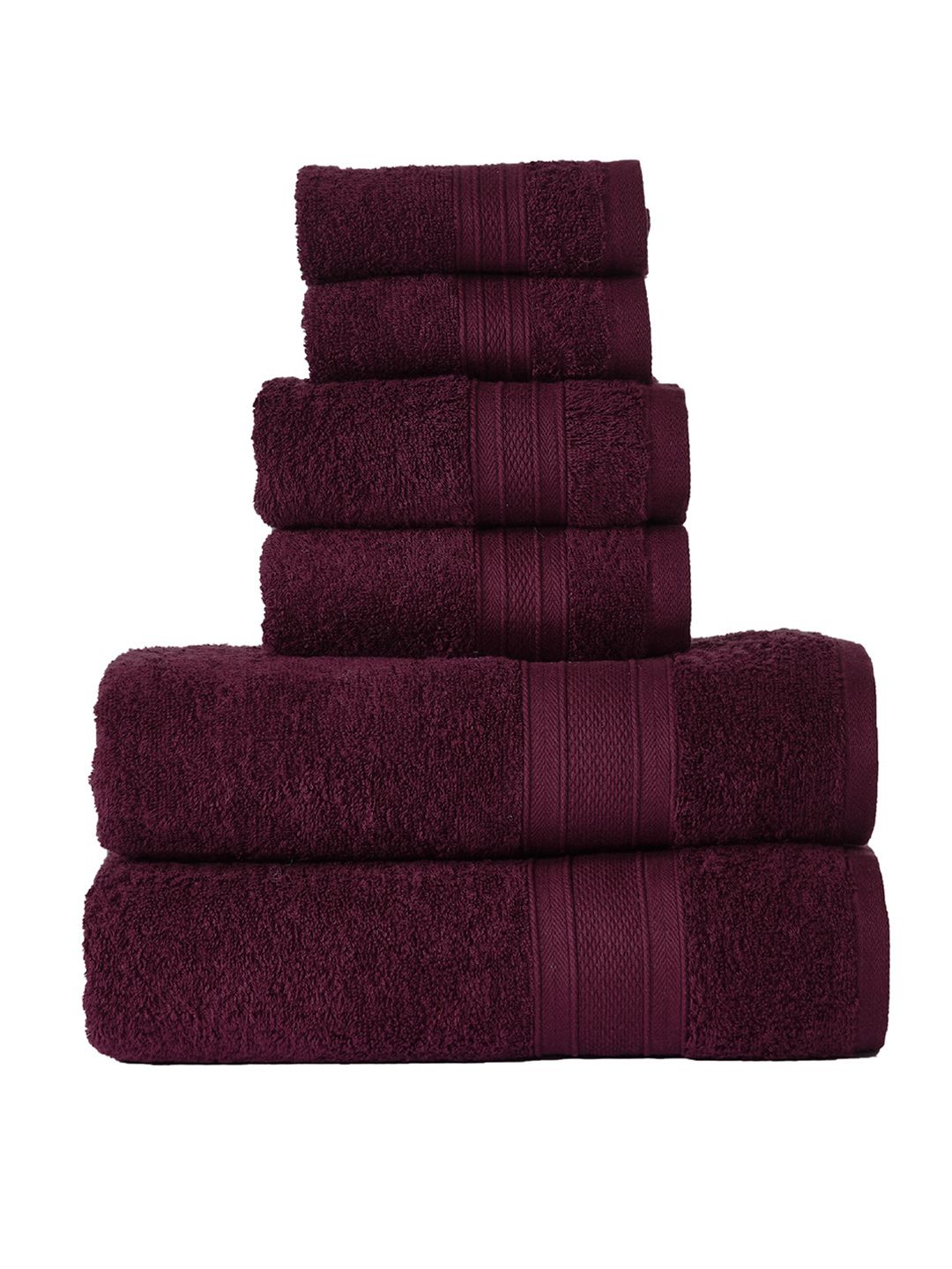 MYTRIDENT Set Of 6 Burgundy-Coloured Solid Pure Cotton 500 GSM Towels