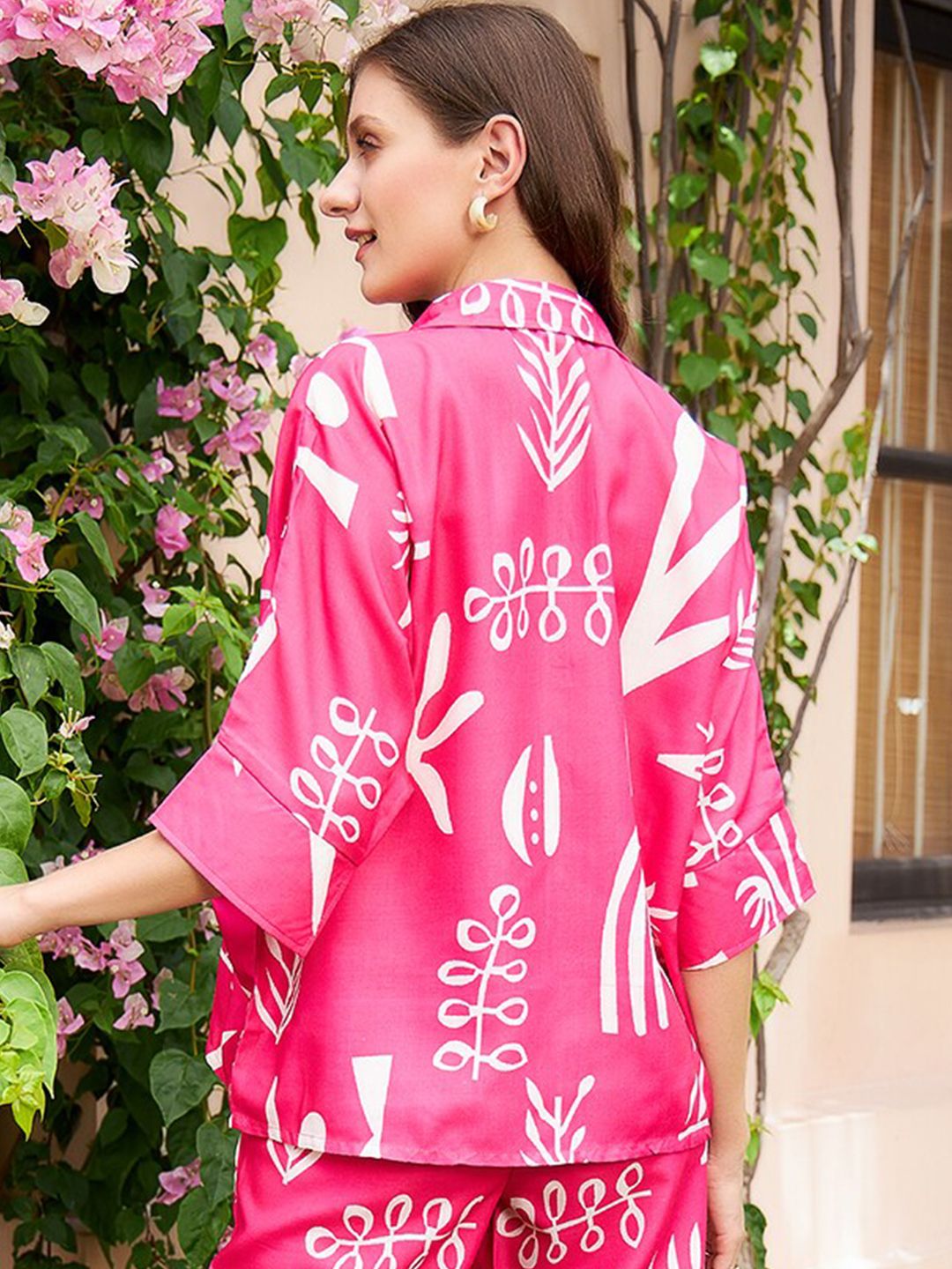 Athena Pink & White Abstract Printed Linen Shirt Gaya Top