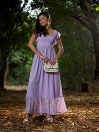 SASSAFRAS Fluttered Sleeves Georgette Maxi Dress