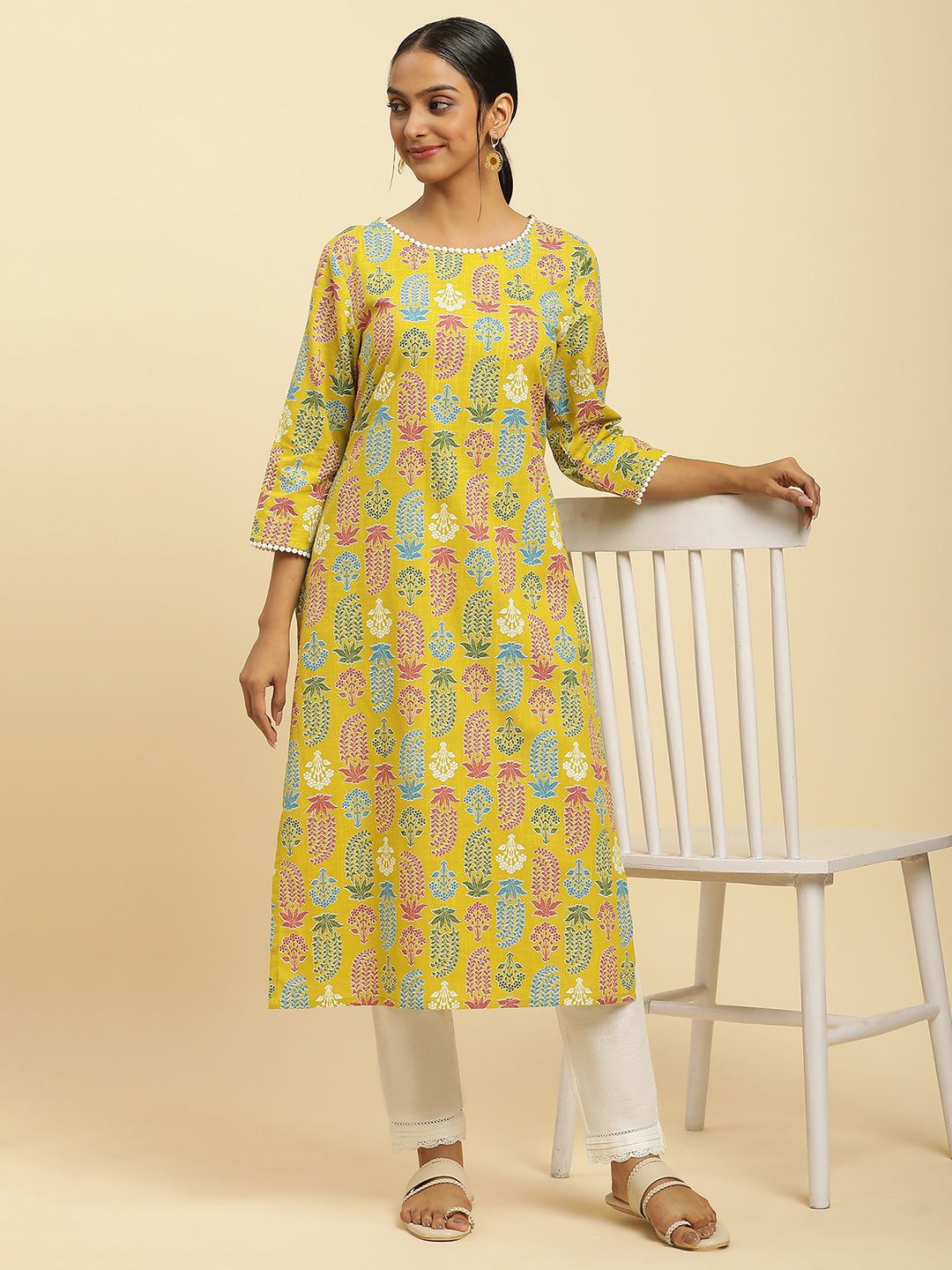 W Floral Printed Cotton Kurta