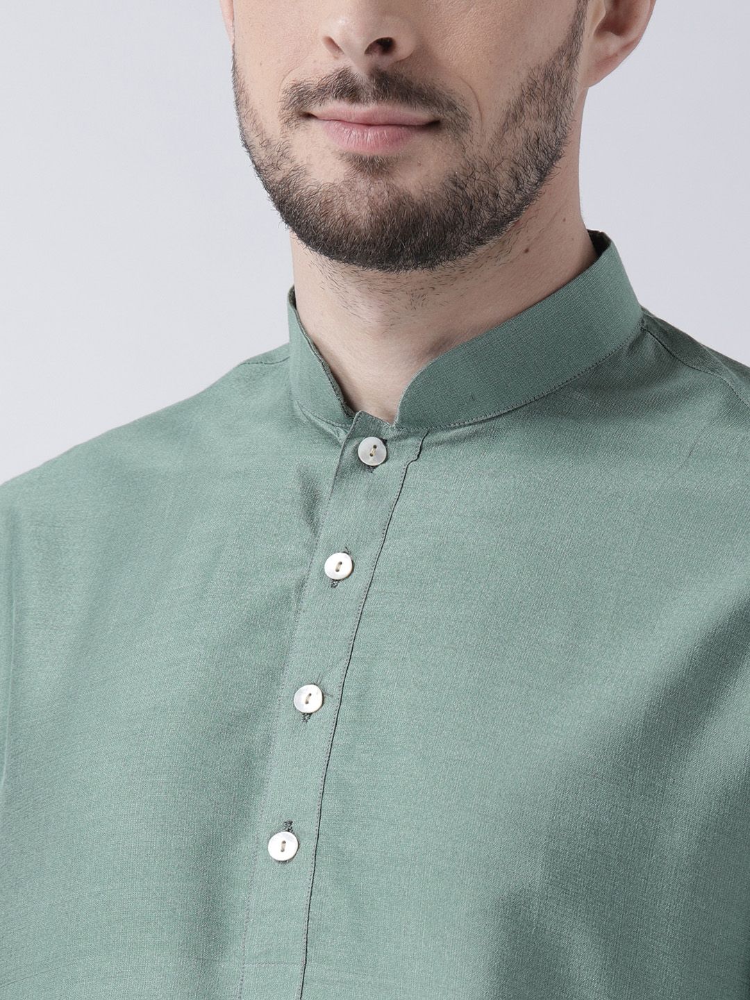 KISAH Men Green Solid Straight Kurta