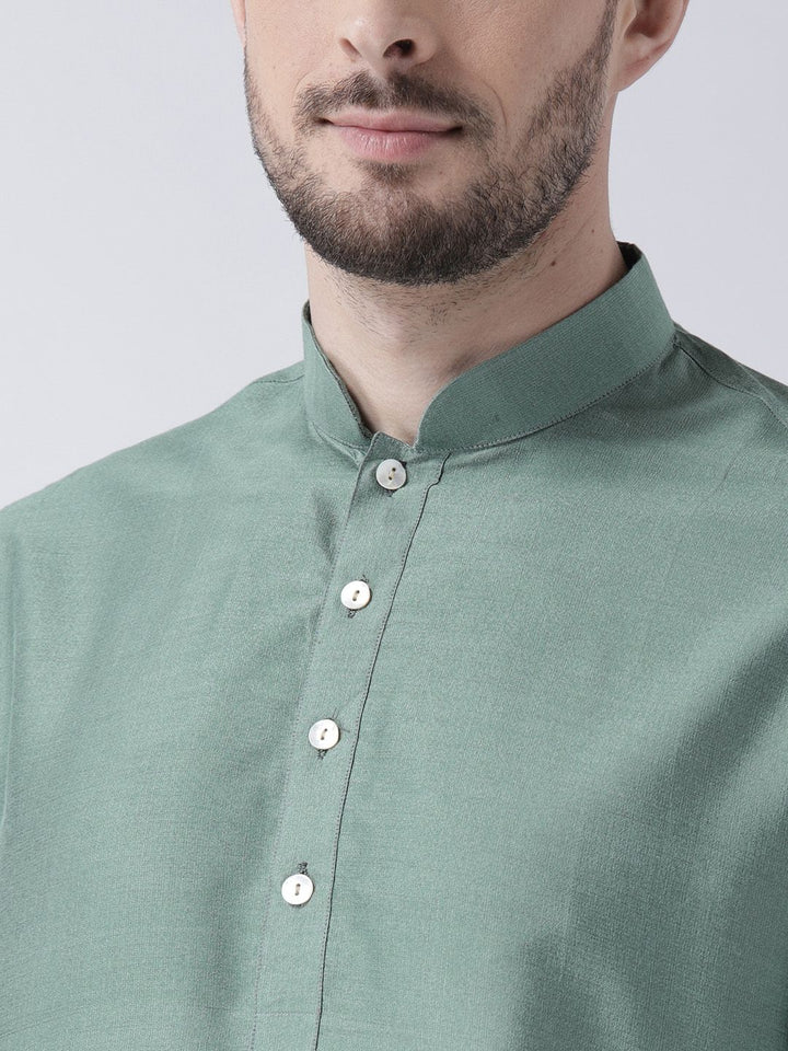 KISAH Men Green Solid Straight Kurta