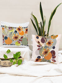 STITCHNEST Yellow & White Set of 2 Floral Square Cushion Covers