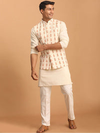 VASTRAMAY Men Regular Pure Cotton Kurta & Pyjamas With Nehru Jacket