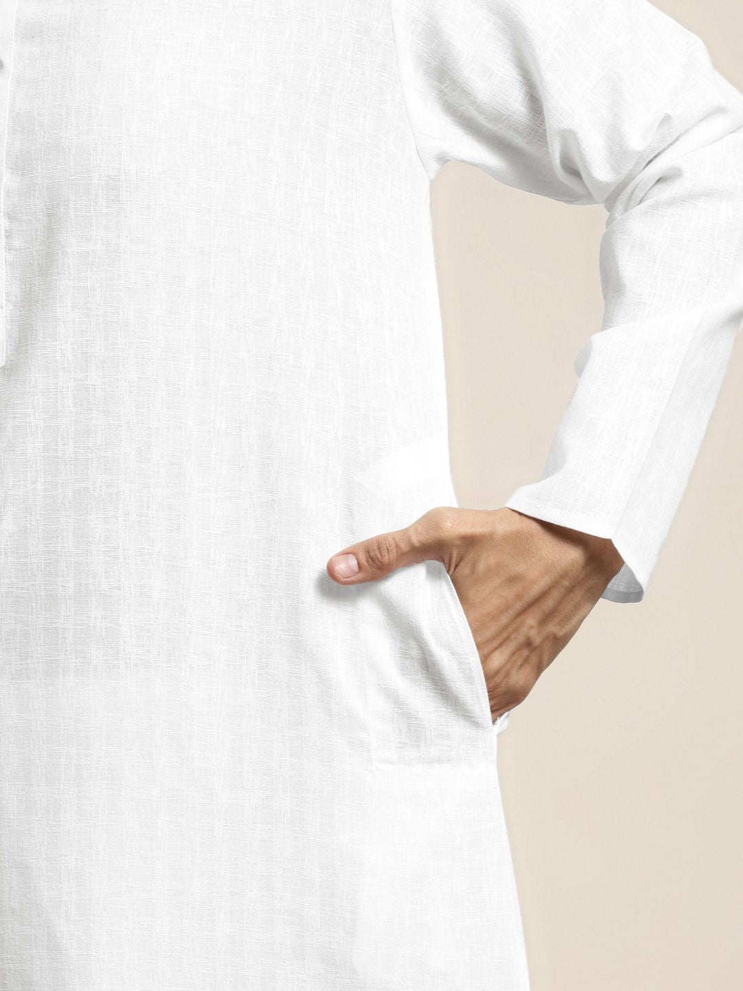 SOJANYA Men White Self Checked Kurta with Churidar