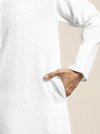 SOJANYA Men White Self Checked Kurta with Churidar