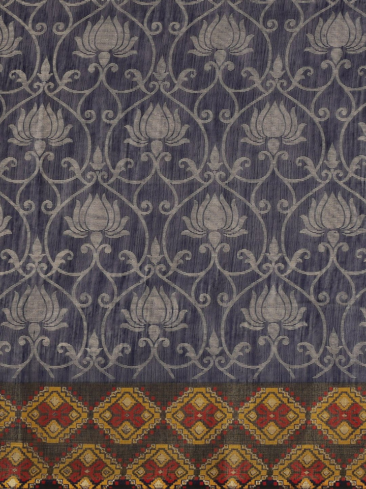 Saree mall Navy Blue & Grey Brasso Woven Design Saree