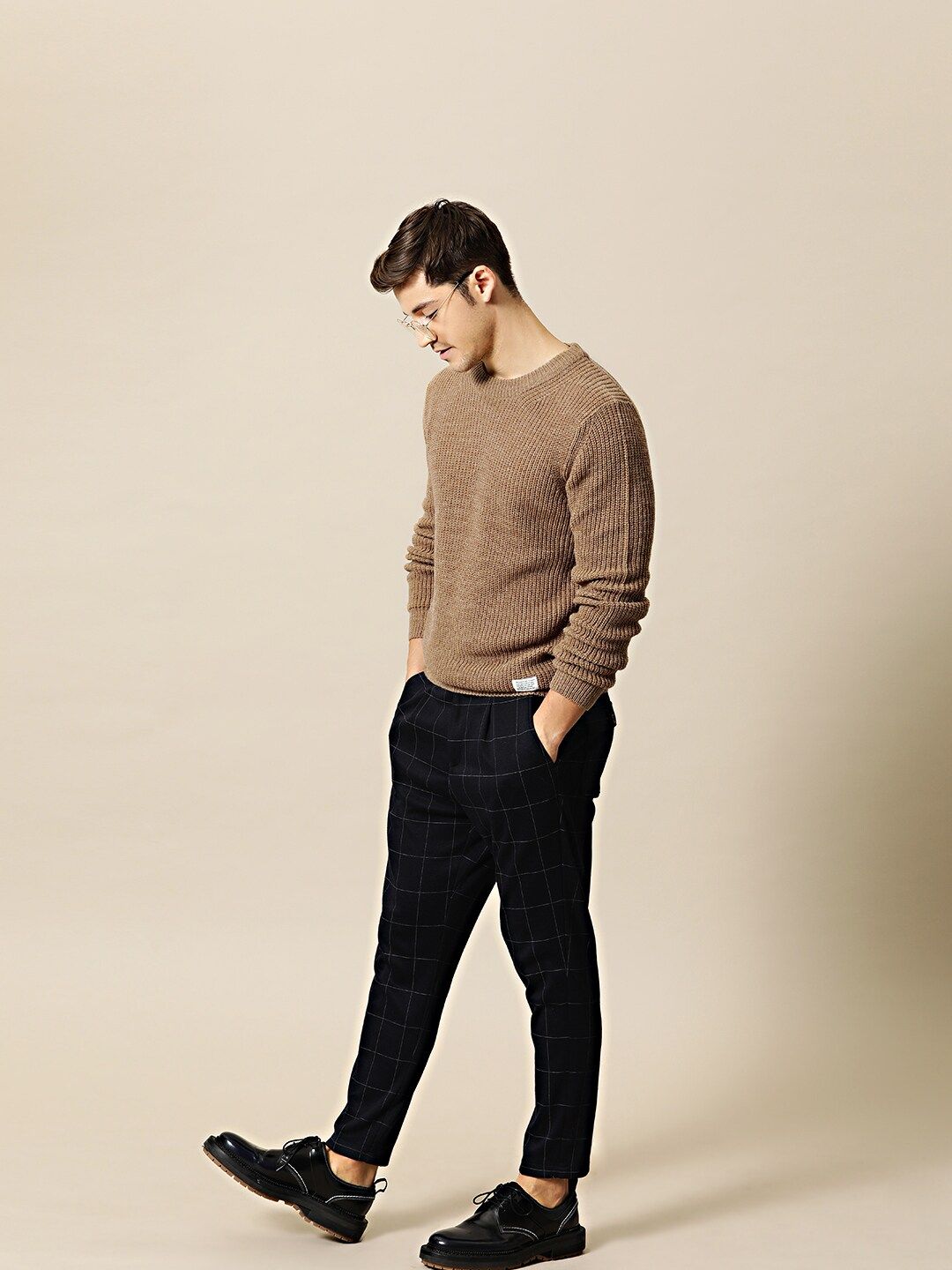 Mr Bowerbird Men Beige Tailored Fit Solid Pullover