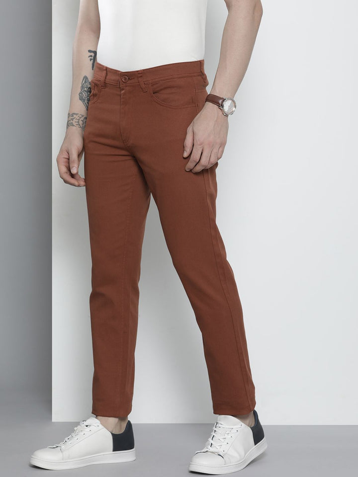 The Indian Garage Co Men Brown Solid Chinos Trousers