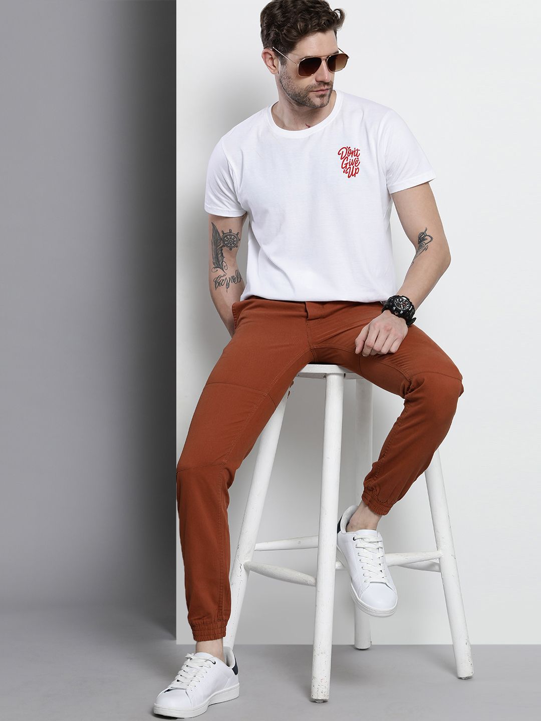 The Indian Garage Co Men Rust Joggers Trousers