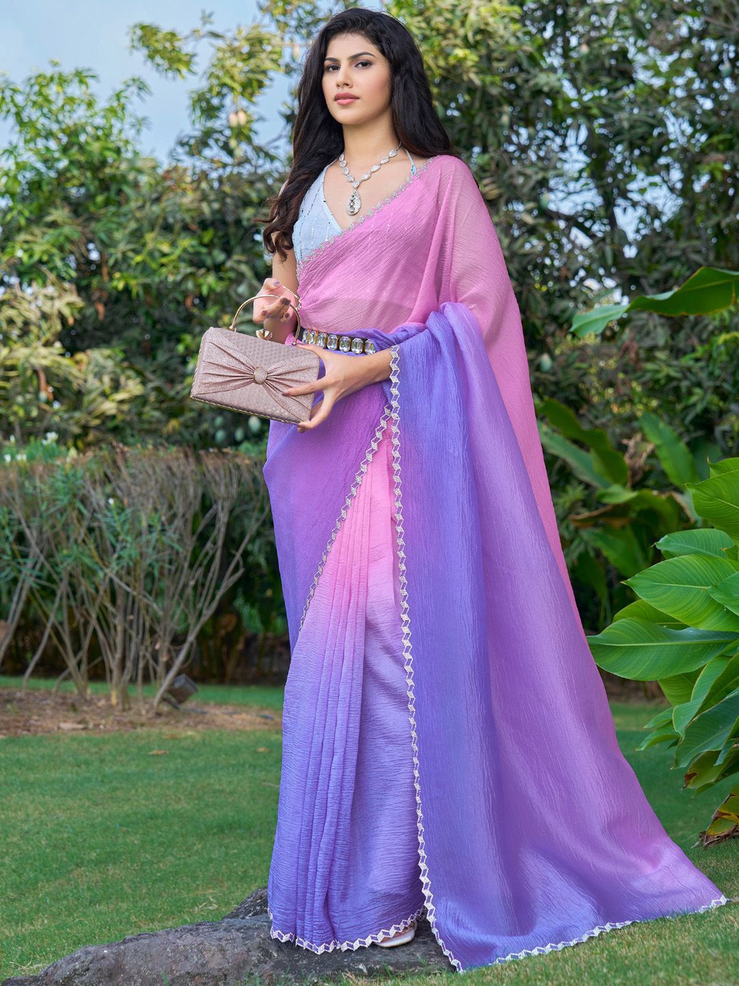 Saree mall Ombre Beads and Stones Silk Blend Sarees