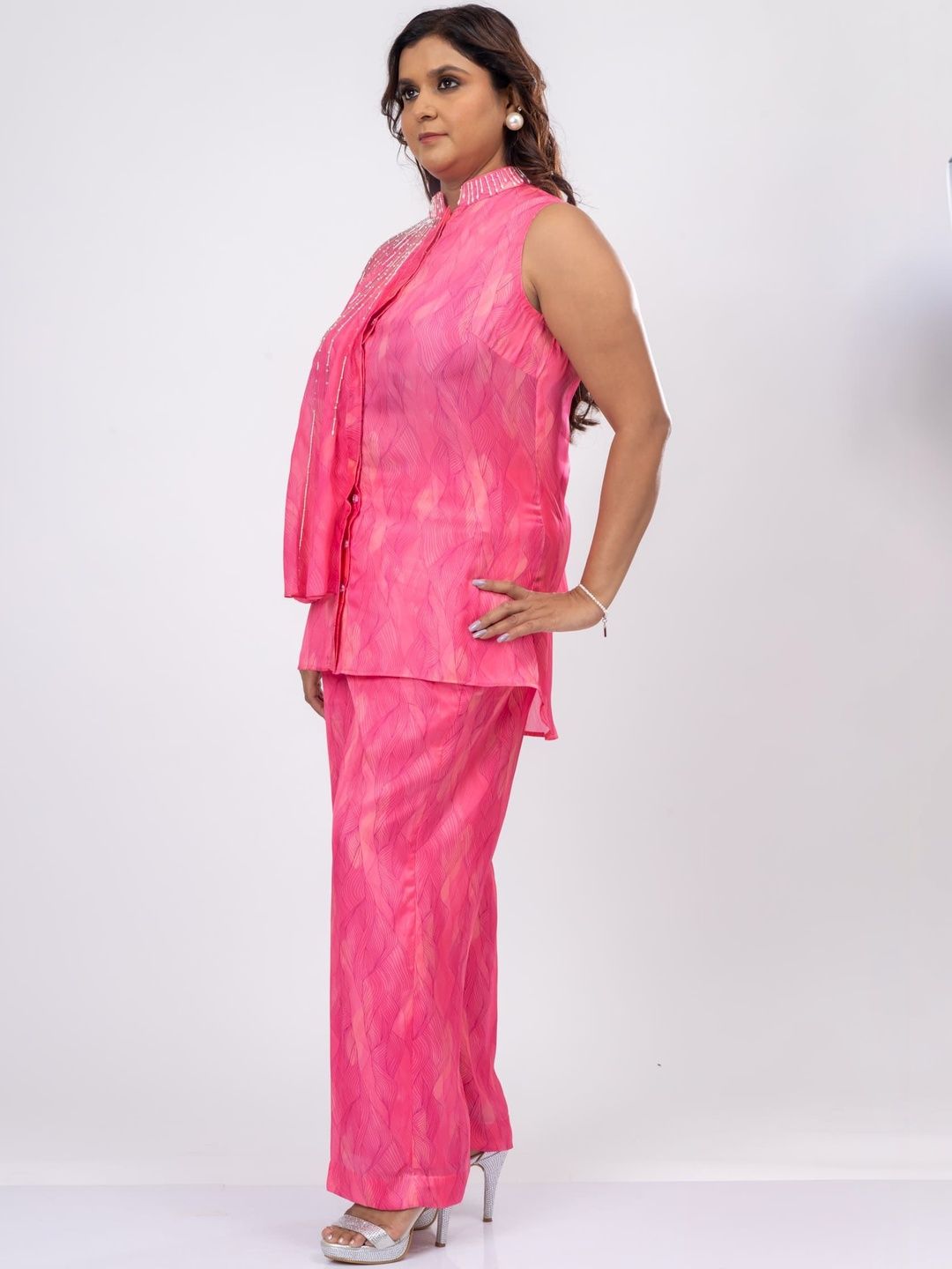 Mamicha Printed Mandarin Collar Top & Trousers Co-Ords