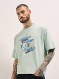 THE BEAR HOUSE Men Typography Printed Round Neck Cotton Oversized T-shirt