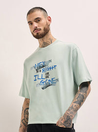 THE BEAR HOUSE Men Typography Printed Round Neck Cotton Oversized T-shirt