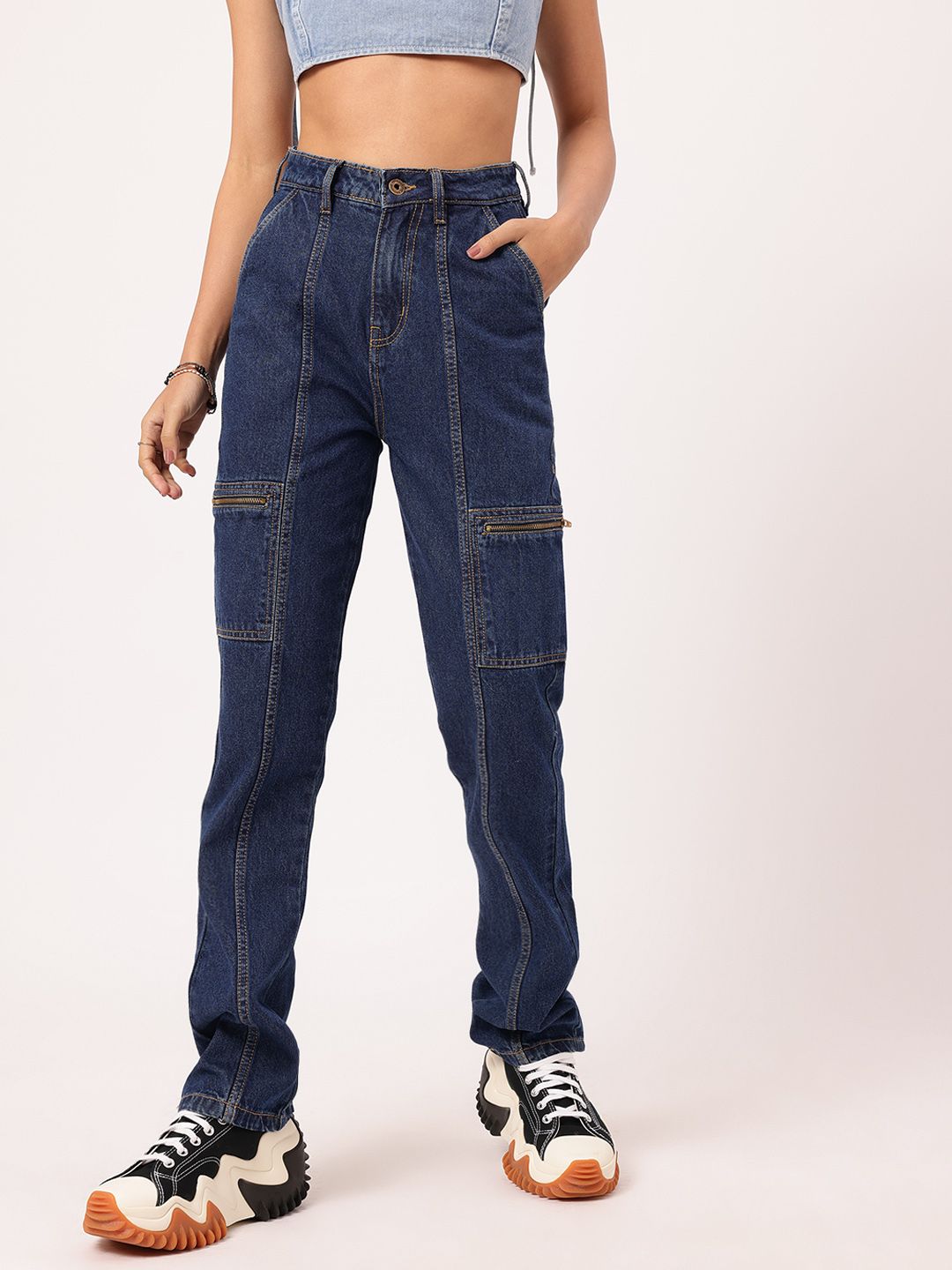 DressBerry Women Grunge Utility Cargo Style Straight Jeans