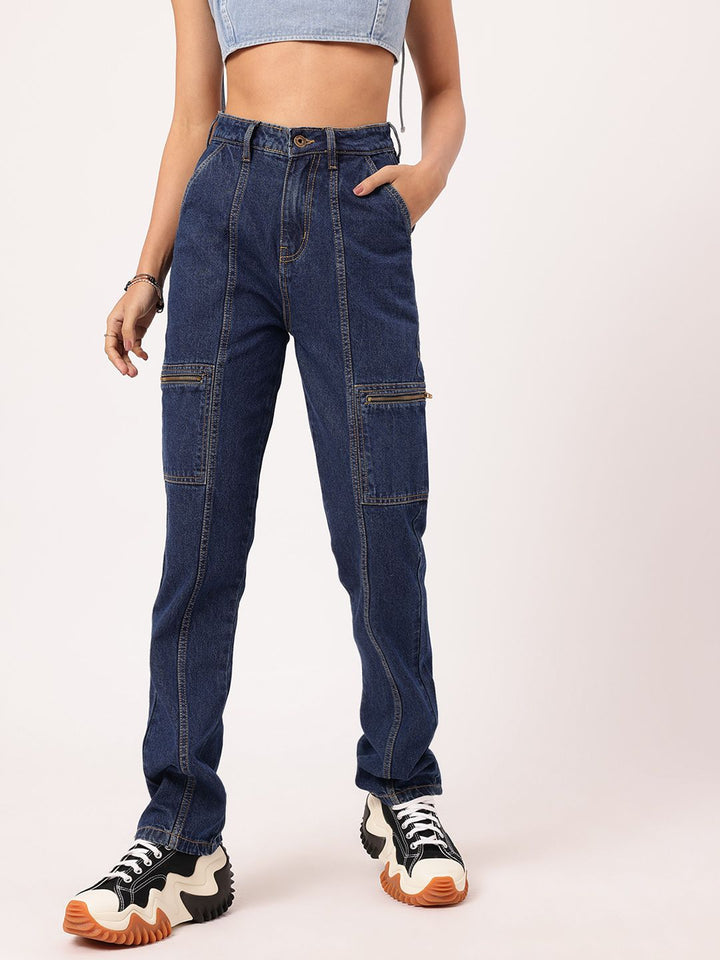 DressBerry Women Grunge Utility Cargo Style Straight Jeans