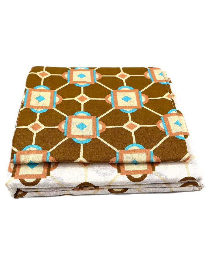 BOMBAY DYEING Aster Brown Geometric 100 TC Cotton Queen Bedsheet Set-2.24 m X 2.44 m