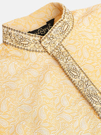 SOJANYA Boys Cream-Coloured & White Paisley Embroidered Thread Work Straight Kurta