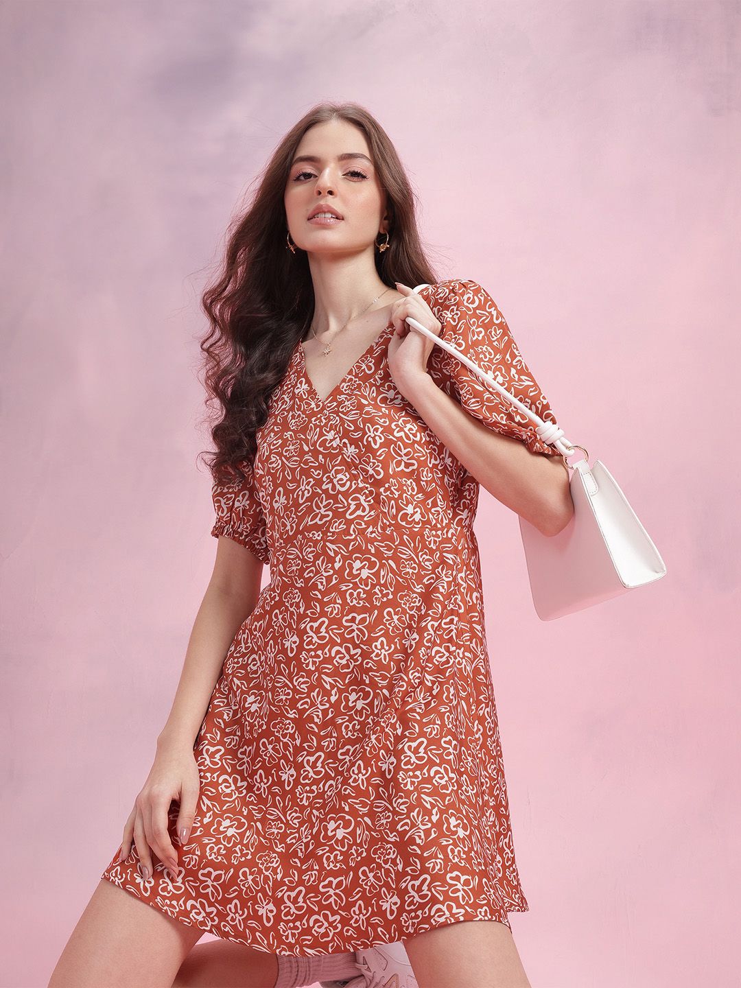 DressBerry Printed Puff Sleeve A-Line Dress