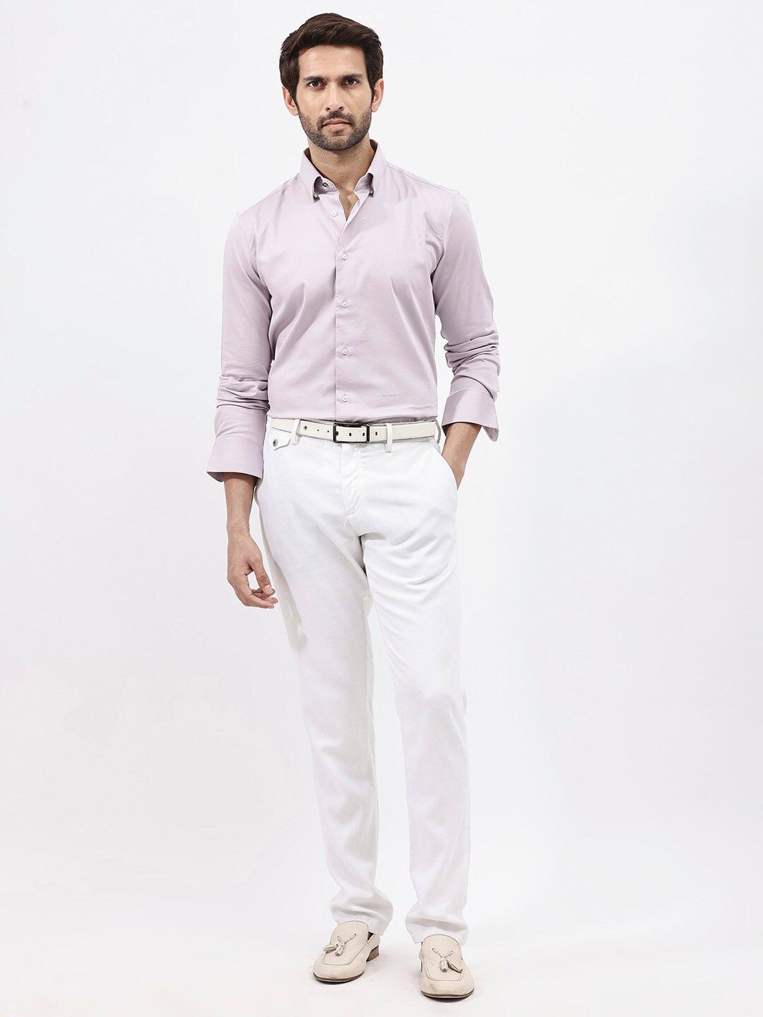 RARE RABBIT Men Holand Regular Fit Satin Stretch Shirt