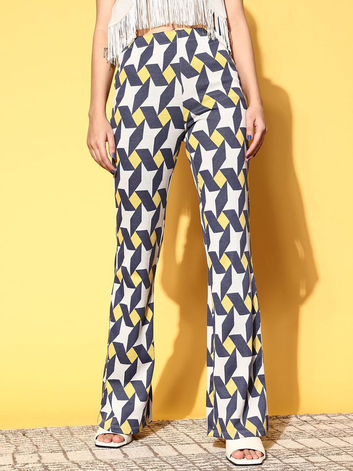 SASSAFRAS Women Navy Blue Geometric Indie Gal Trousers