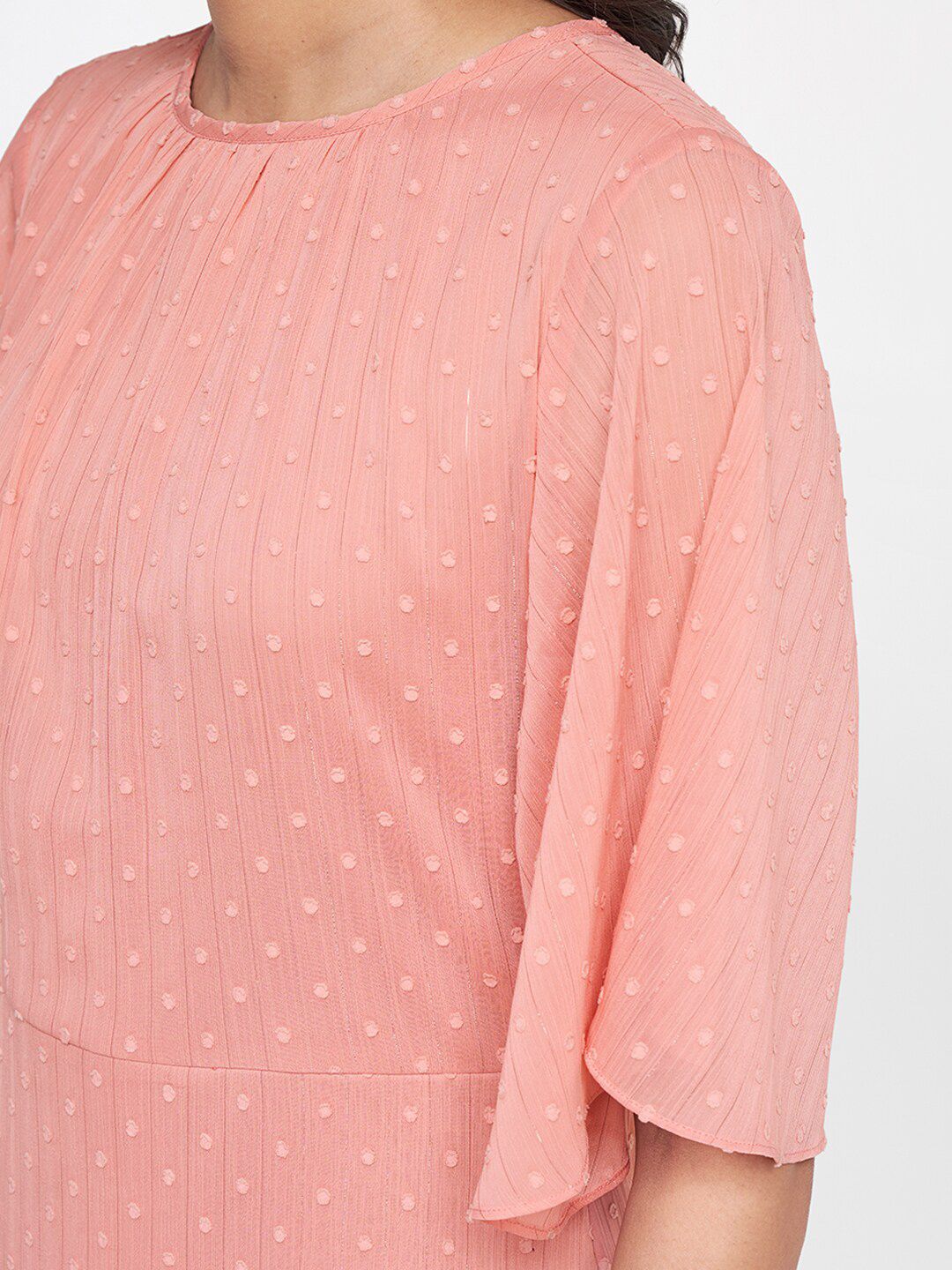 AND Peach-Coloured Dobby A-Line Dress