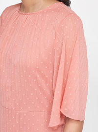 AND Peach-Coloured Dobby A-Line Dress