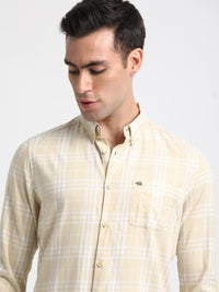 THE BEAR HOUSE Slim Fit Checked Button-Down Collar Twill Weave Pure Cotton Casual Shirt