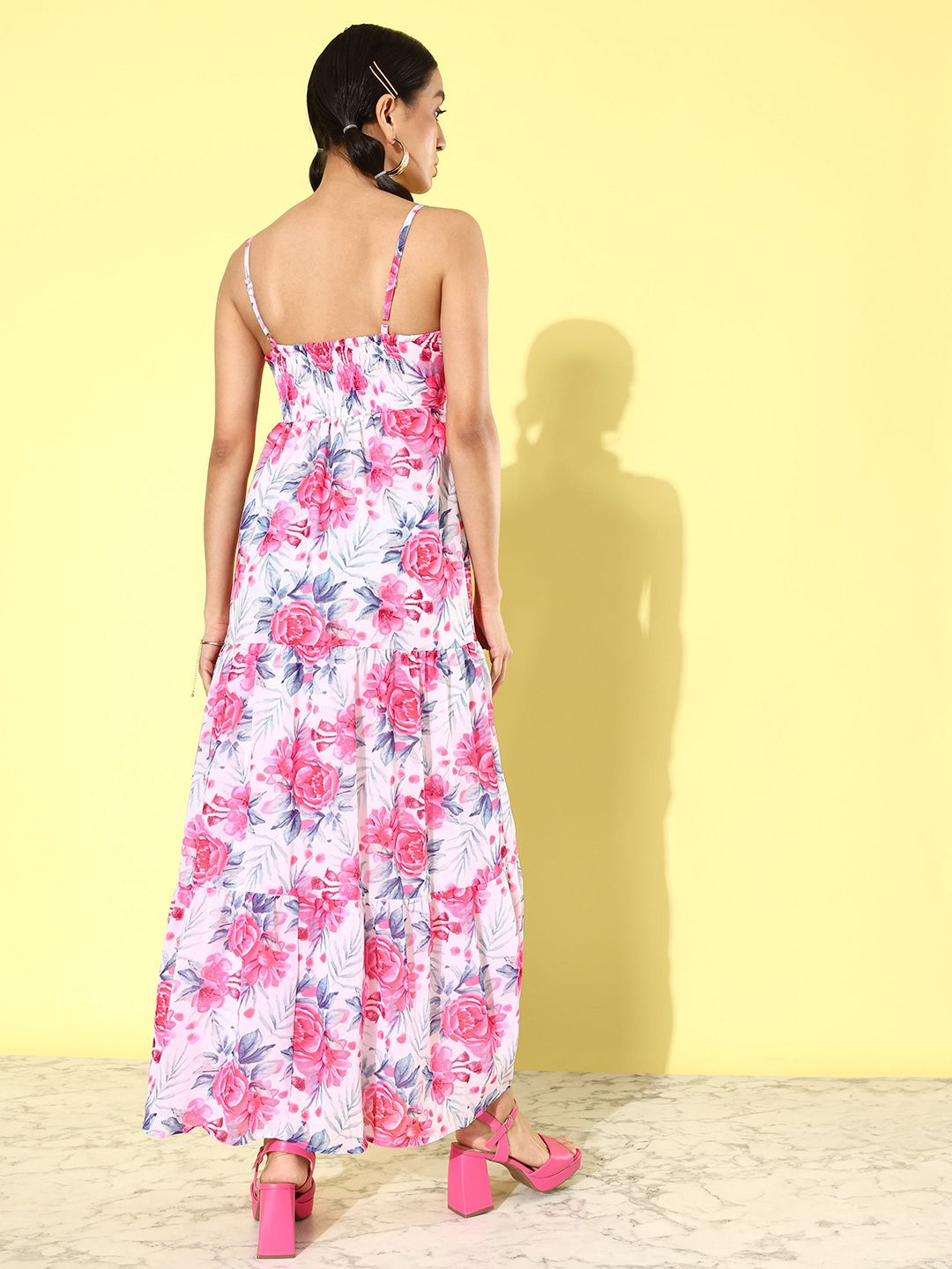 DressBerry Blush Pink Floral Print September Hello Monsoon Resort Lounge Maxi Tiered Dress