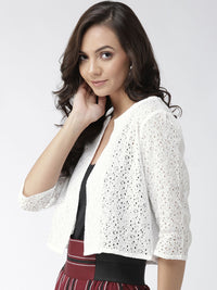 Style Quotient Women White Self Design Open Front Shrug