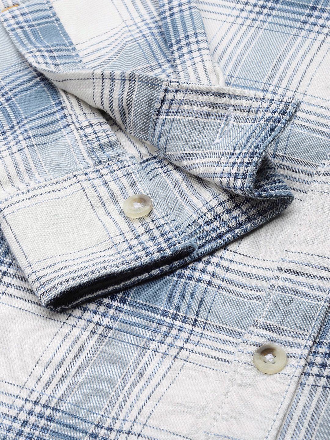 The Indian Garage Co Men Cream-Coloured Tartan Checked Casual Shirt
