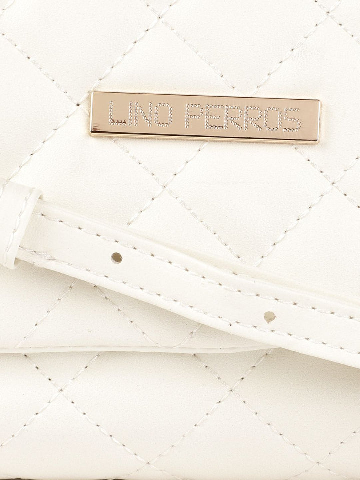 Lino Perros Women White Quilted Structured Sling Bag