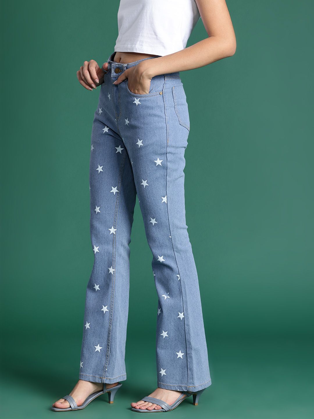 DressBerry Women Flared Fit Printed Mid-Rise Jeans