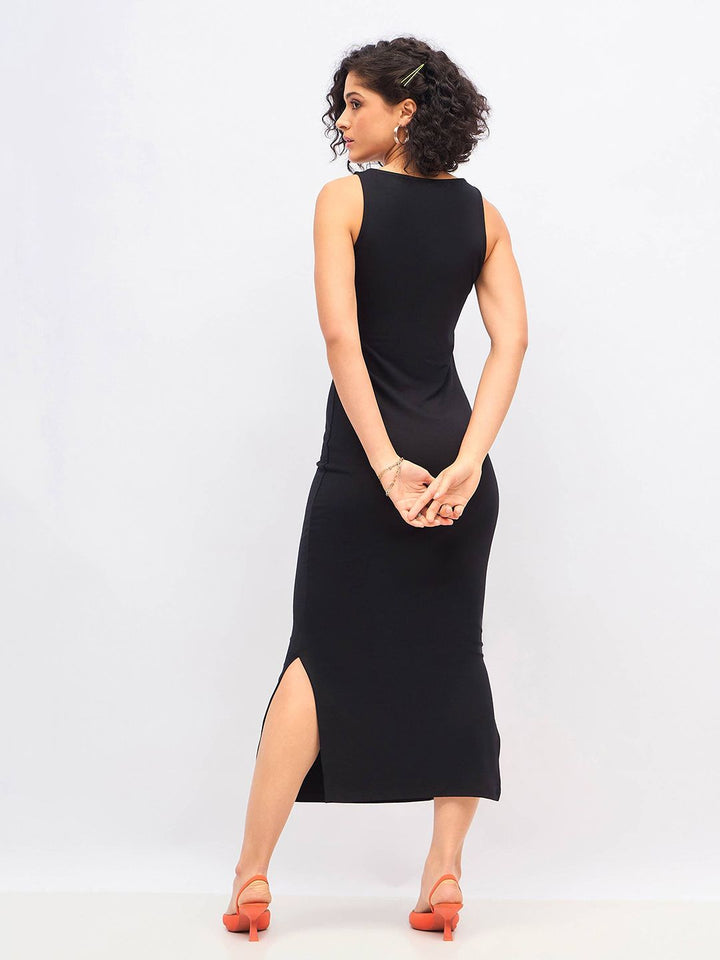 SASSAFRAS Black Bodycon Midi Dress