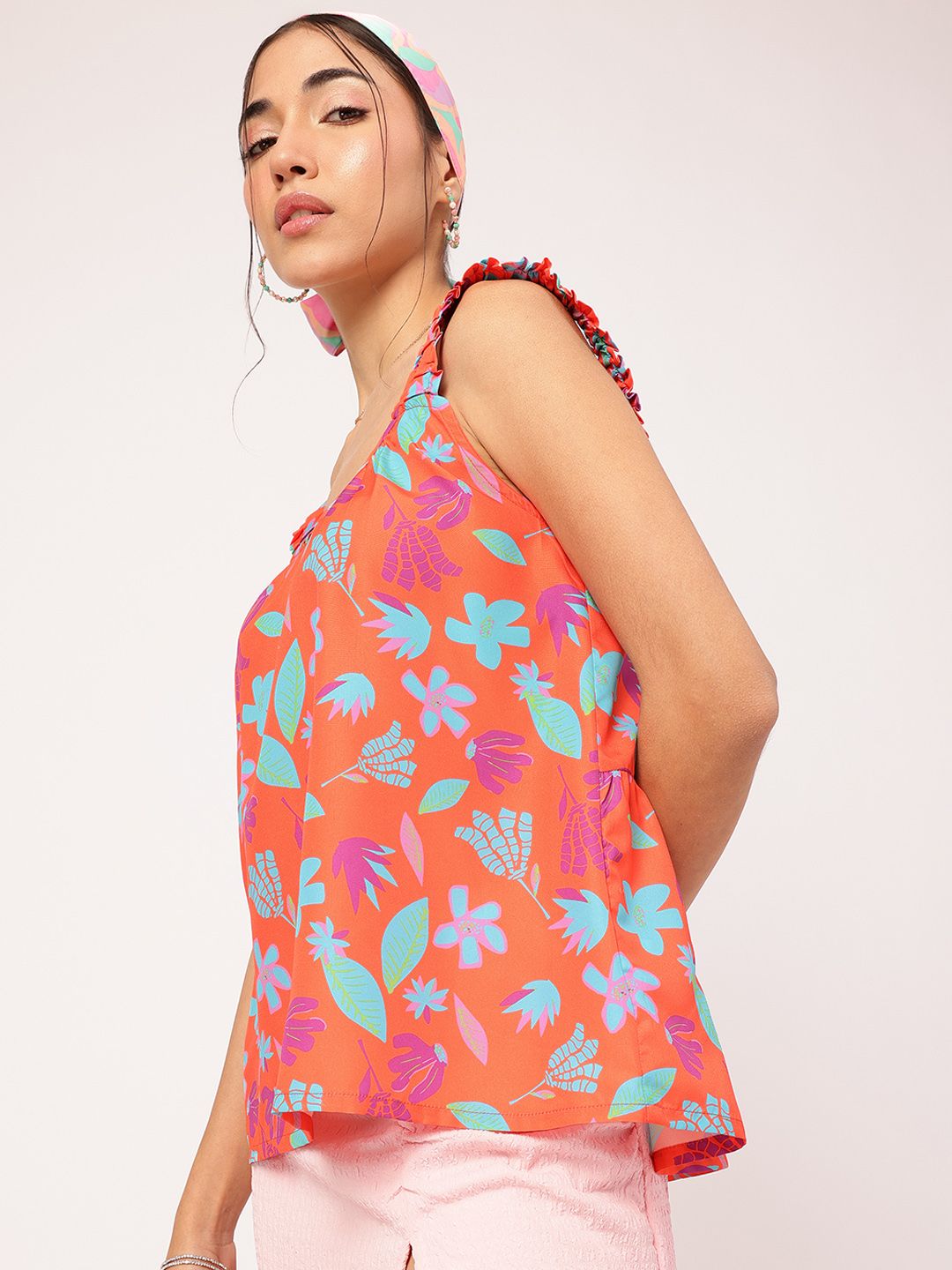 DressBerry Petal-Power Sleeveless Comfy A-Line Printed Top