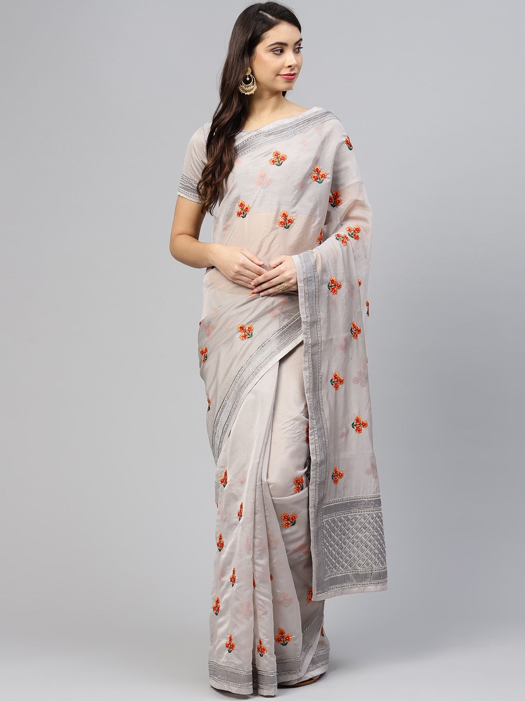 Saree mall Grey Embroidered Saree
