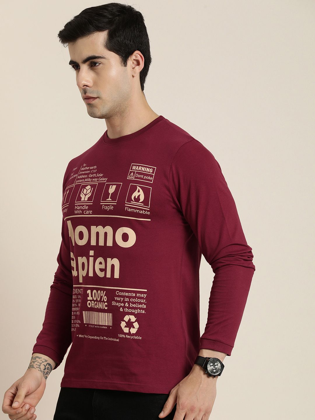Difference of Opinion Pure Cotton Typography Printed T-shirt