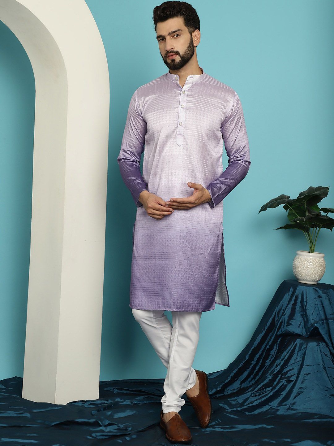 SOJANYA Ombre Striped Straight Kurta with Churidar
