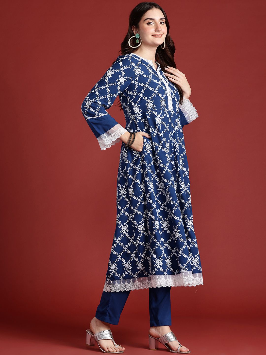 Anouk Floral Print Kurta with Trousers & Dupatta
