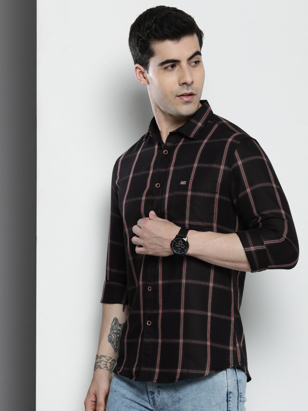 The Indian Garage Co Checked Pure Cotton Casual T-Shirt