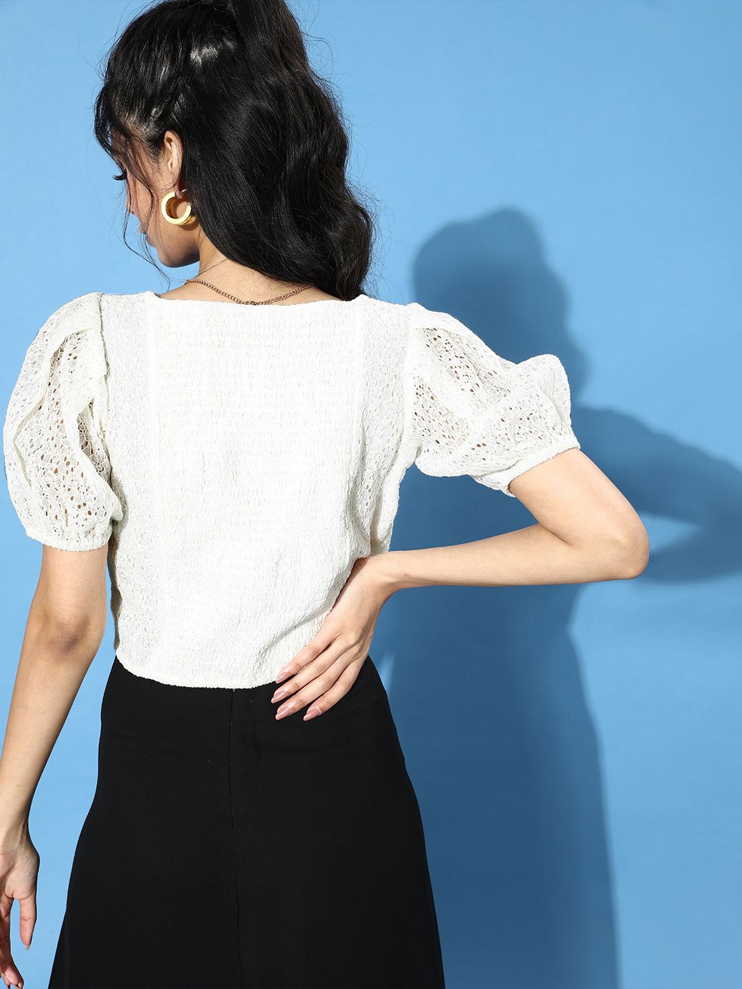 Style Quotient Women Classic White Self-Design Lace Top