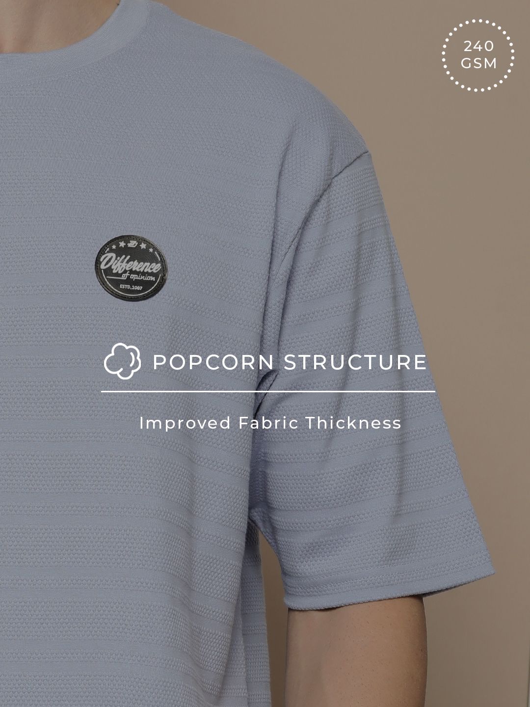 Difference of Opinion Men Self Design Applique Oversized T-shirt