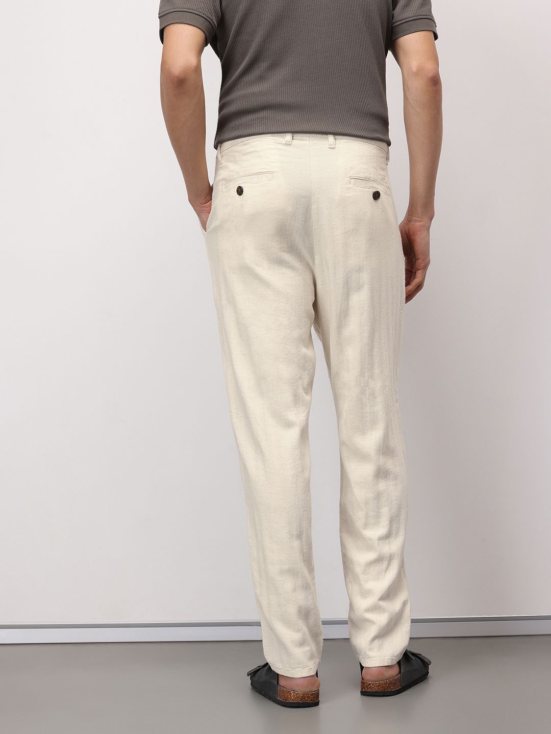 ether Kora Men Cotton Linen Pleated Chinos Trousers