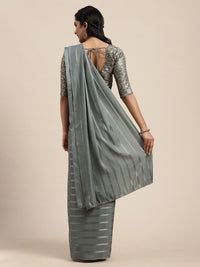 Saree mall Grey Striped Satin Saree