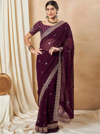 Saree mall Embellished Sequinned Poly Georgette Sarees