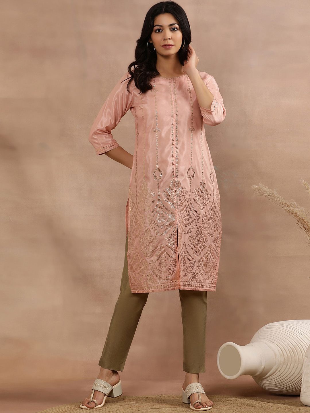 W Printed Regular Sequinned Kurta with Trouser