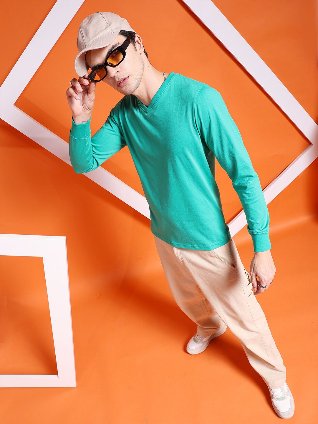 The Indian Garage Co V-Neck Long Sleeves Casual T-shirt