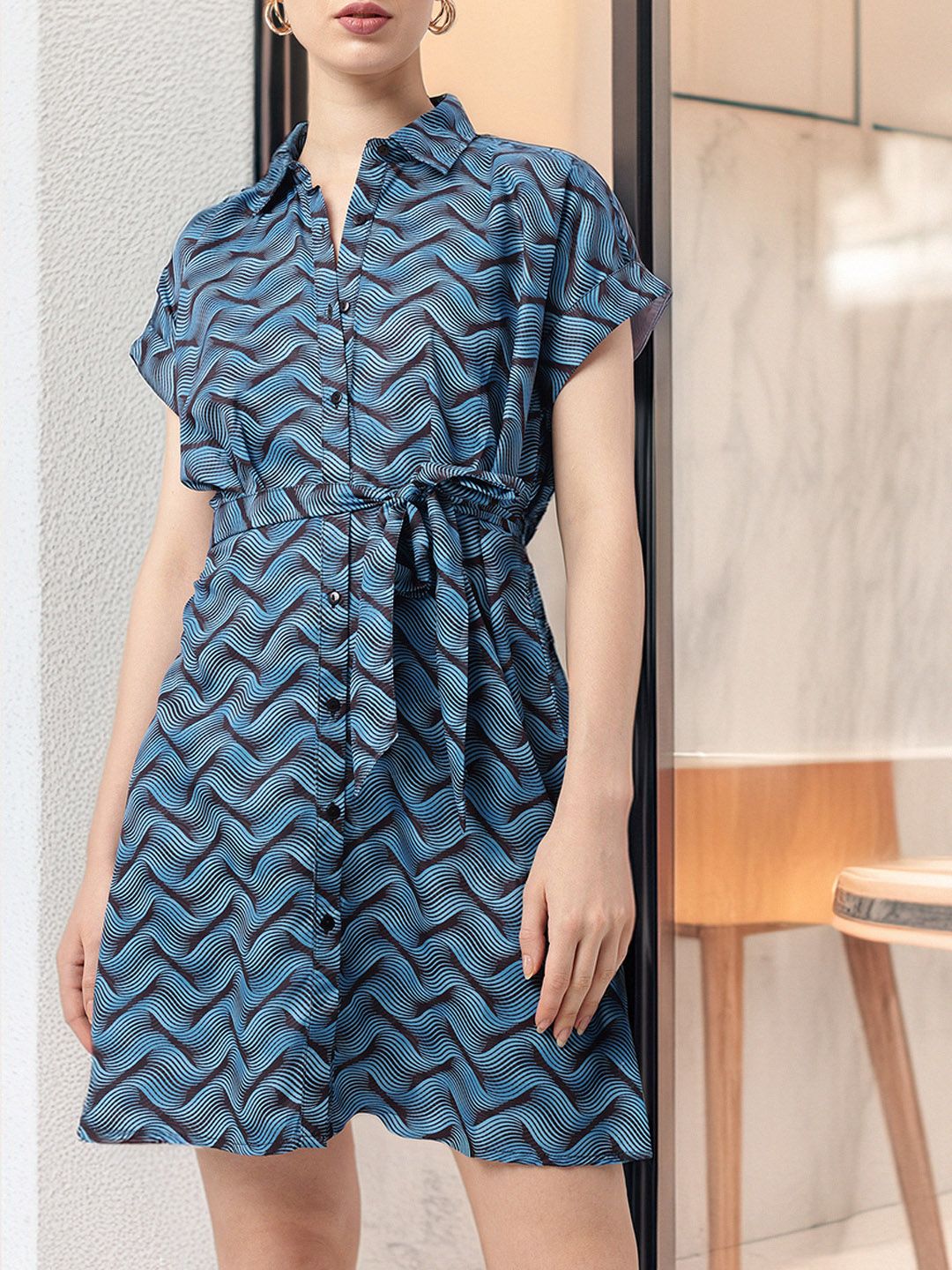 Kawaii Feminine Whimsical Waves Shirt Style Dress