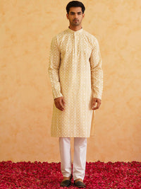 SOJANYA Ethnic Motifs Embroidered Regular Thread Work Pure Cotton Kurta with Churidar