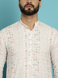 SOJANYA Ethnic Motifs Embroidered Mandarin Collar Pure Cotton Kurta with Churidar